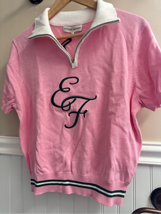 English Factory Tops - English Factory Pink Short Sleeve Zip-Neck Knit Top with Monogram